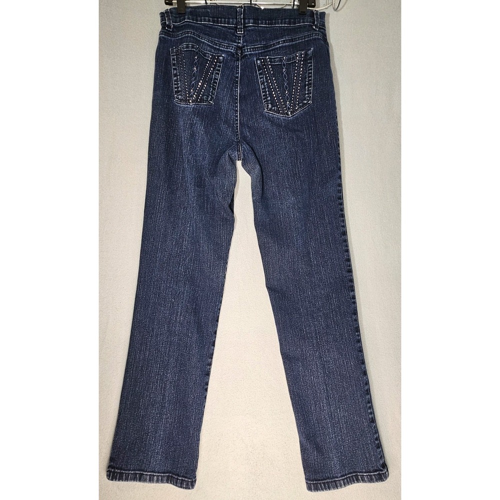 Gloria Vanderbilt Amanda Dark Wash Jeans Size 12L HighWaisted Straight Leg Bling
